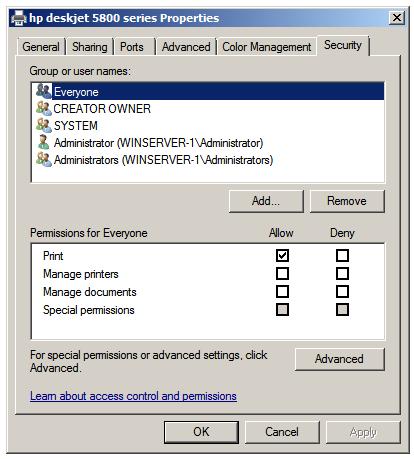 windows server printer management